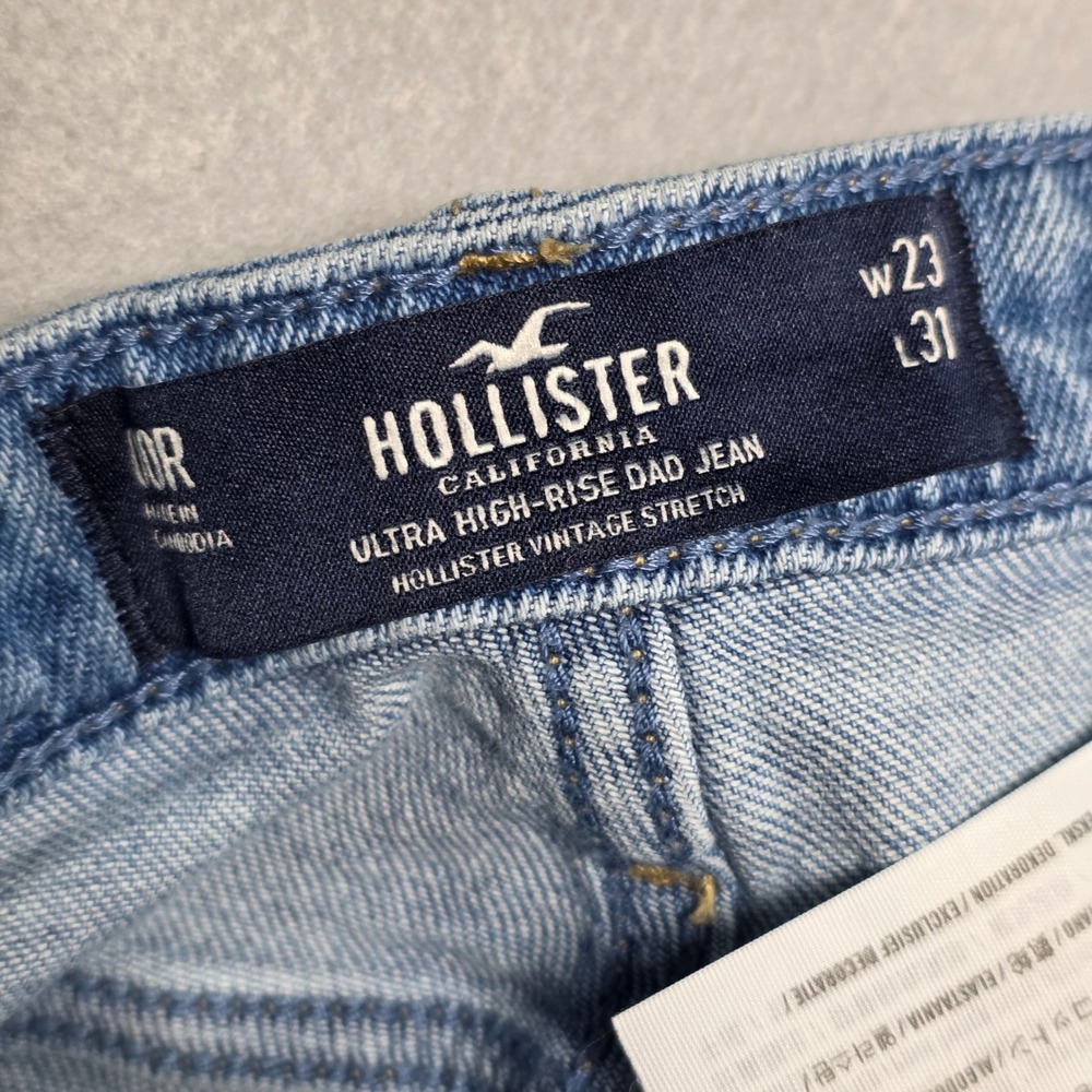 Hollister Ultra High-Rise Dad Jean - Vintage Stretch - Med Wash - Size 00R - Picture 3 of 7